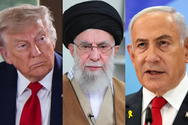 Donald Trump, Ayatollah Ali Khamenei and Benjamin Netanyahu