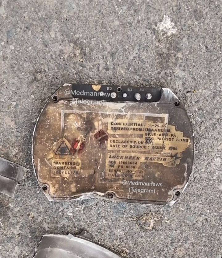 Debris of Patriot missile component with DATE OF SOURCE 9 JUNE 2000 near Al Udeid, Qatar