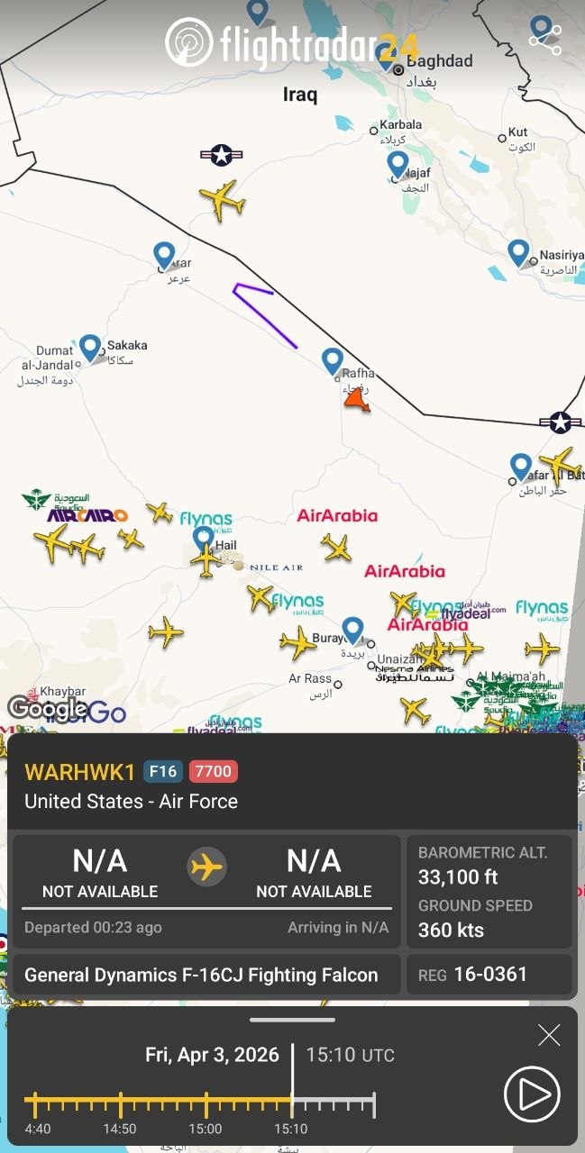 F-16CJ Wild Weasel — 7700 squawk and loss of track near Iraqi border