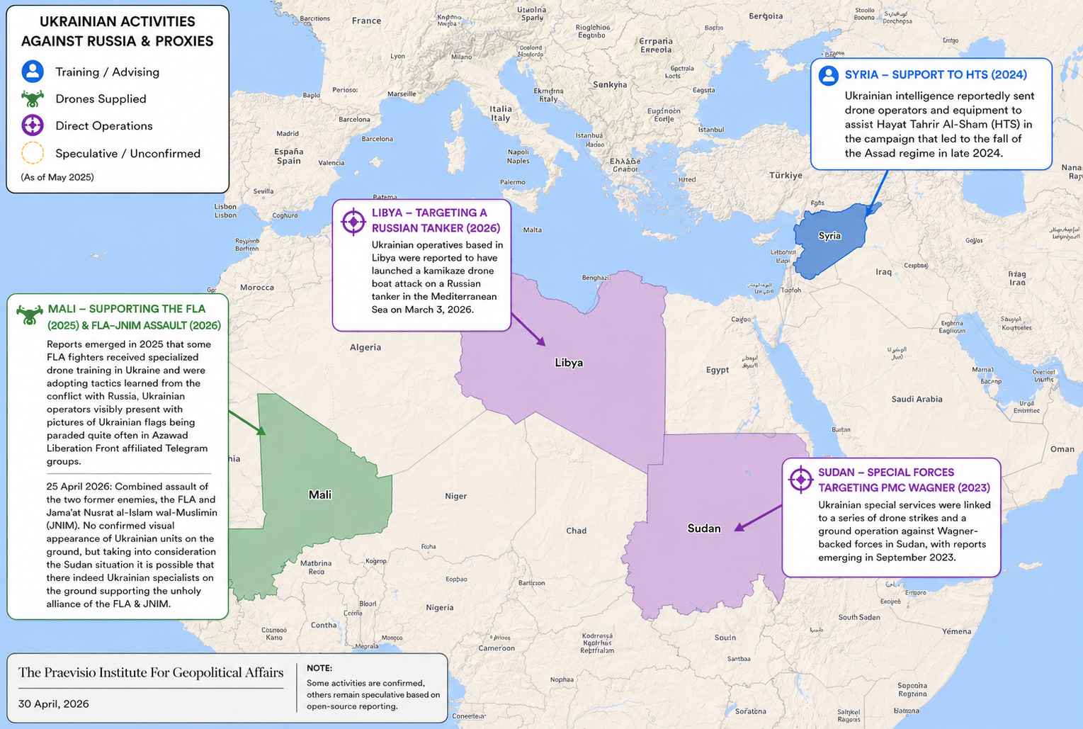 Map of Ukrainian influence and operations against Russian interests globally