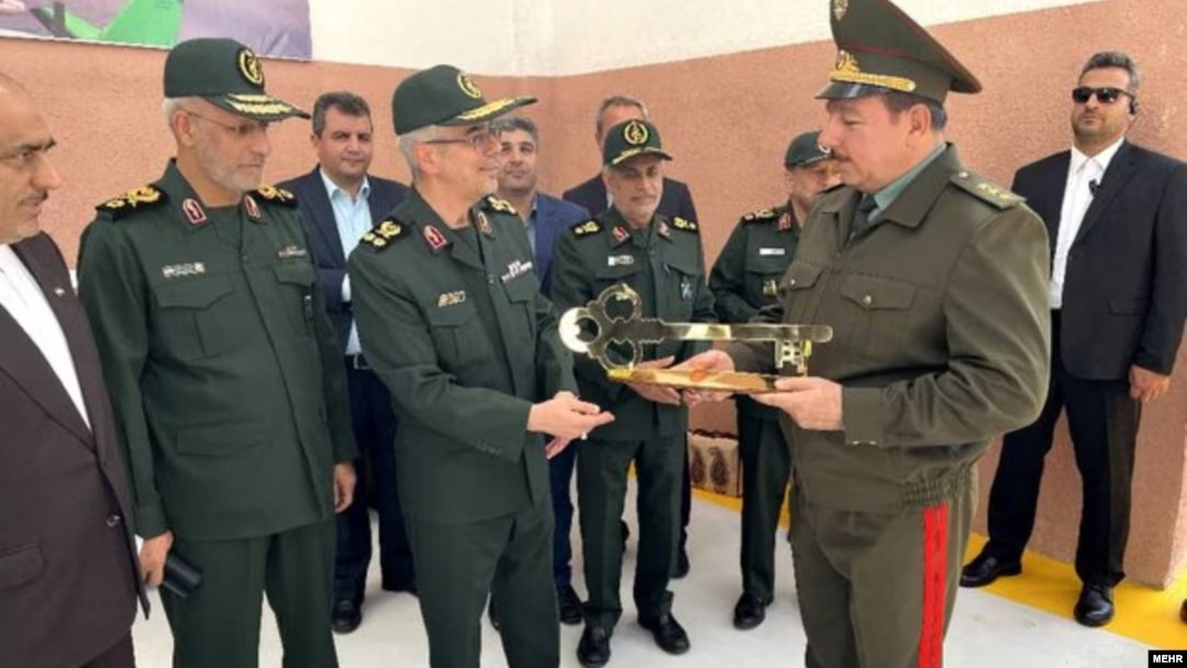 Supposed opening ceremony of a drone production facility in Tajikistan, with Iranian and Tajik military officials present